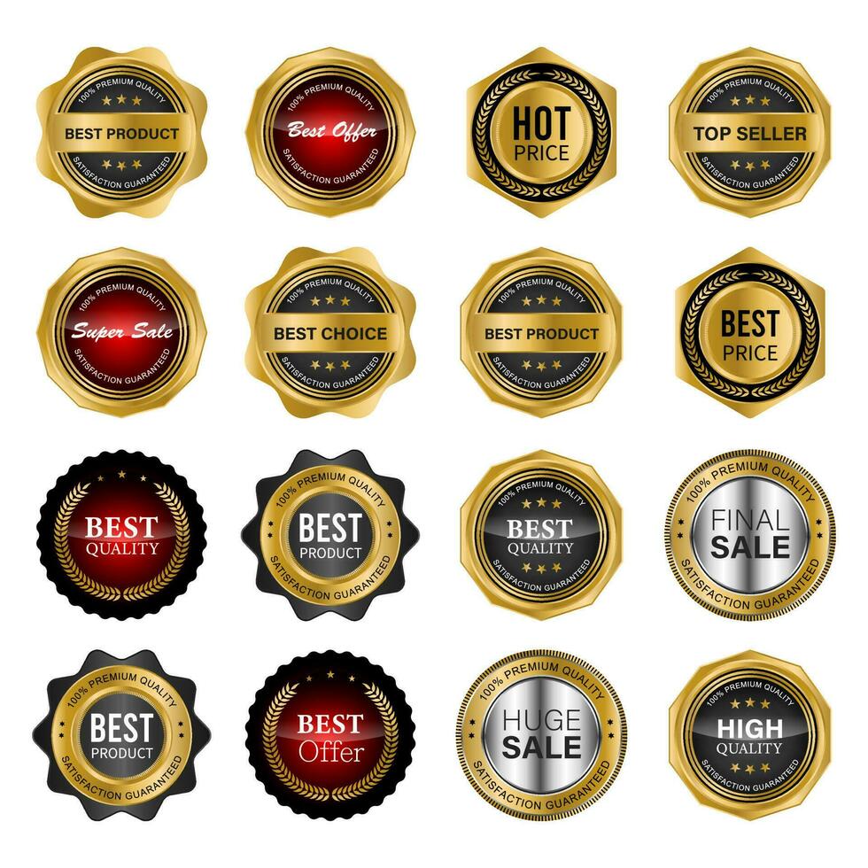 gouden badges en etiketten met gouden lint vector verzameling .vector illustratie