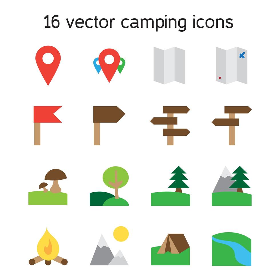 set pictogrammen voor kamperen, reizen en natuur vector