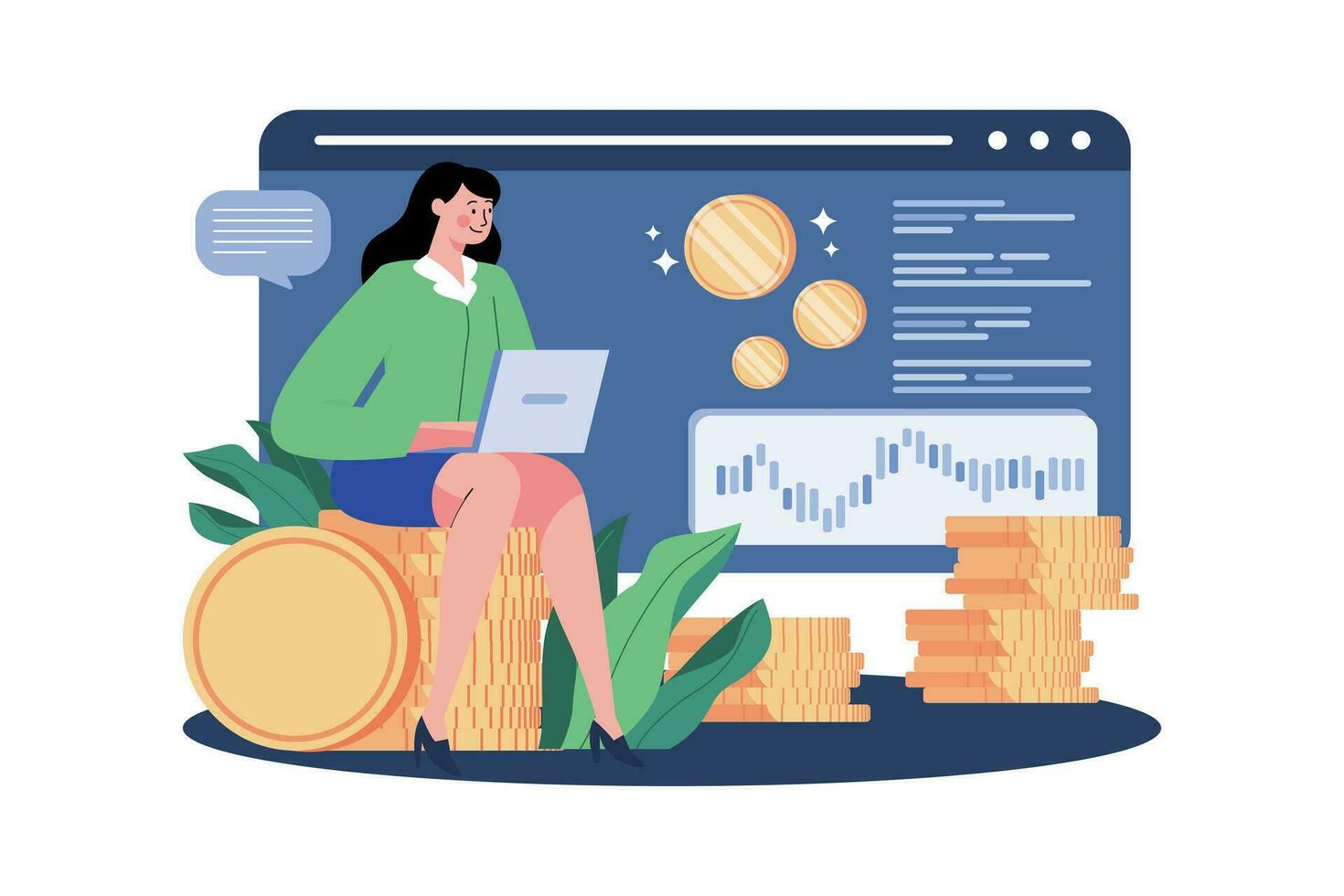 onderneemsters investeren in bitcoin illustratie concept. een vlak illustratie geïsoleerd Aan wit achtergrond vector