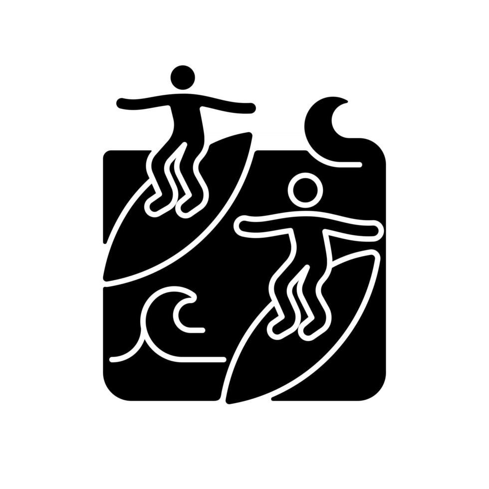 surfen met mate zwart glyph-pictogram vector