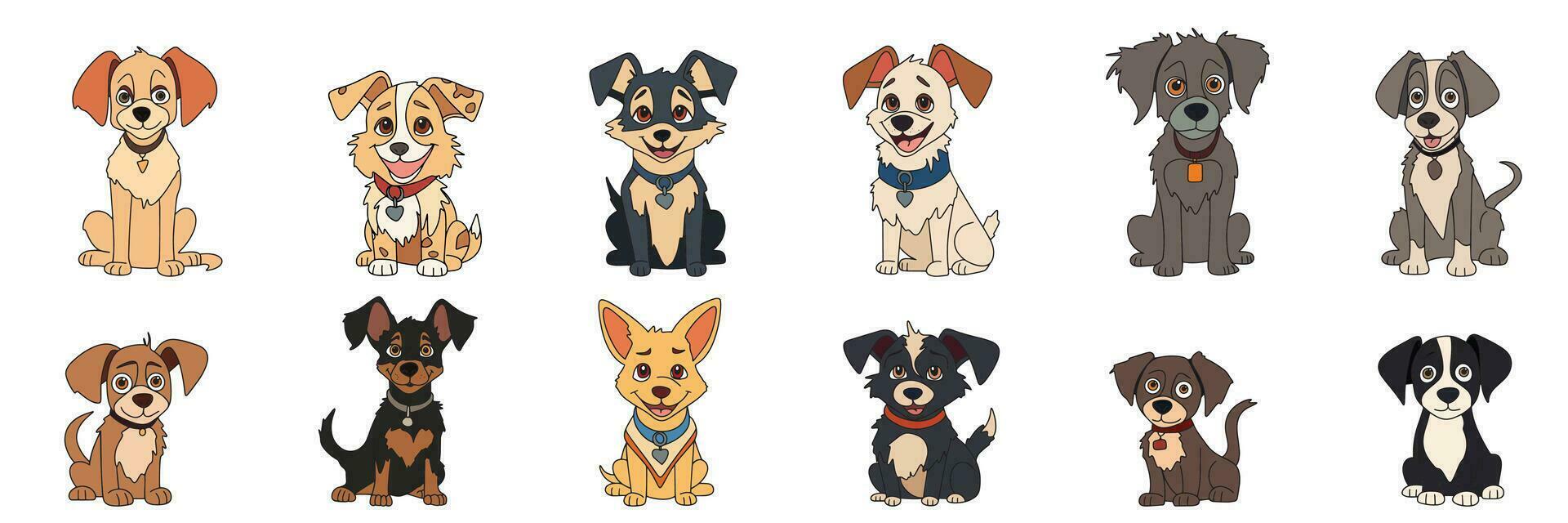 groot verzameling puppy's gekleurde schets. honden in tekening stijl geïsoleerd Aan wit achtergrond. hand- getrokken weinig honden. vector illustratie.