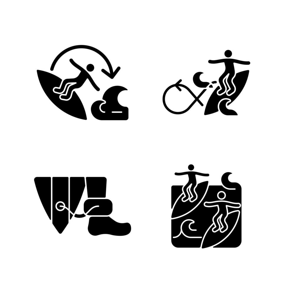 extreme watersport zwarte glyph-pictogrammen op witruimte vector