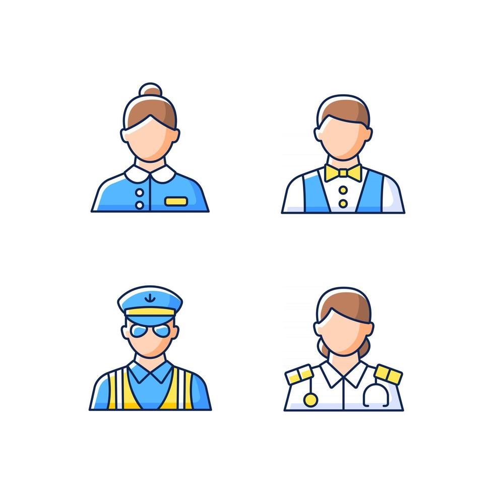 cruise personeel rgb kleur iconen set vector