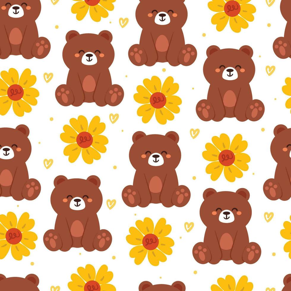 naadloos patroon tekenfilm bears en bloem. schattig dier behang illustratie voor geschenk inpakken papier vector