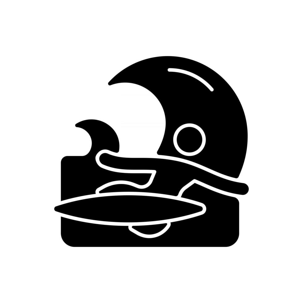 backhand onderste draai in surfen zwart glyph-pictogram vector