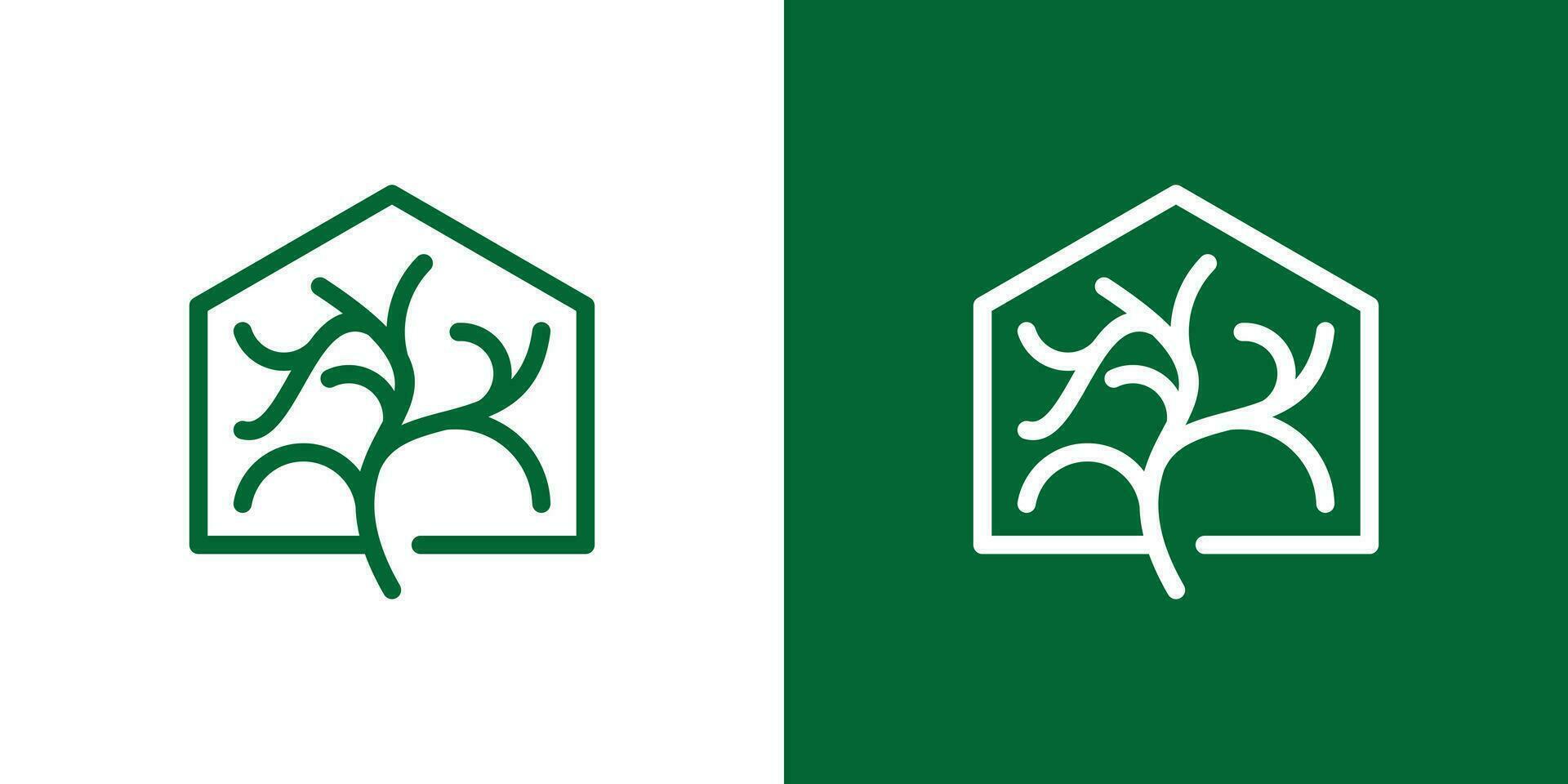 groen huis logo ontwerp met boom en gebouw elementen. vector