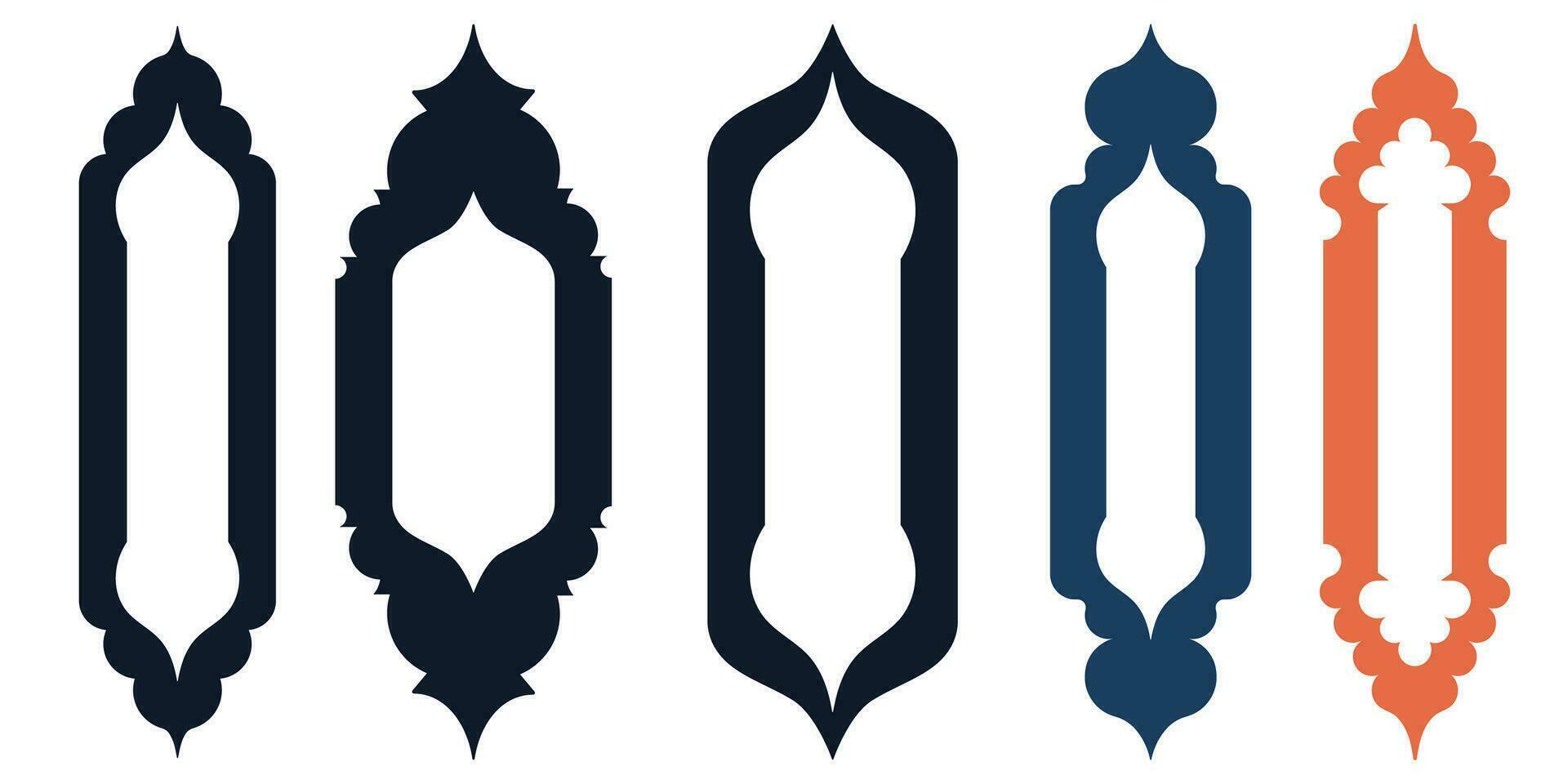 verzameling van Arabisch oosters ramen en spiegels. modern ontwerp voor lijsten, patronen, achtergronden. moskee koepel en lantaarns Islamitisch Ramadan kareem en eid mubarak stijl. vector illustratie