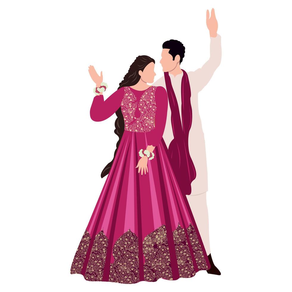 vector Indisch bruiloft paar illustratie voor bruiloft uitnodiging kaart