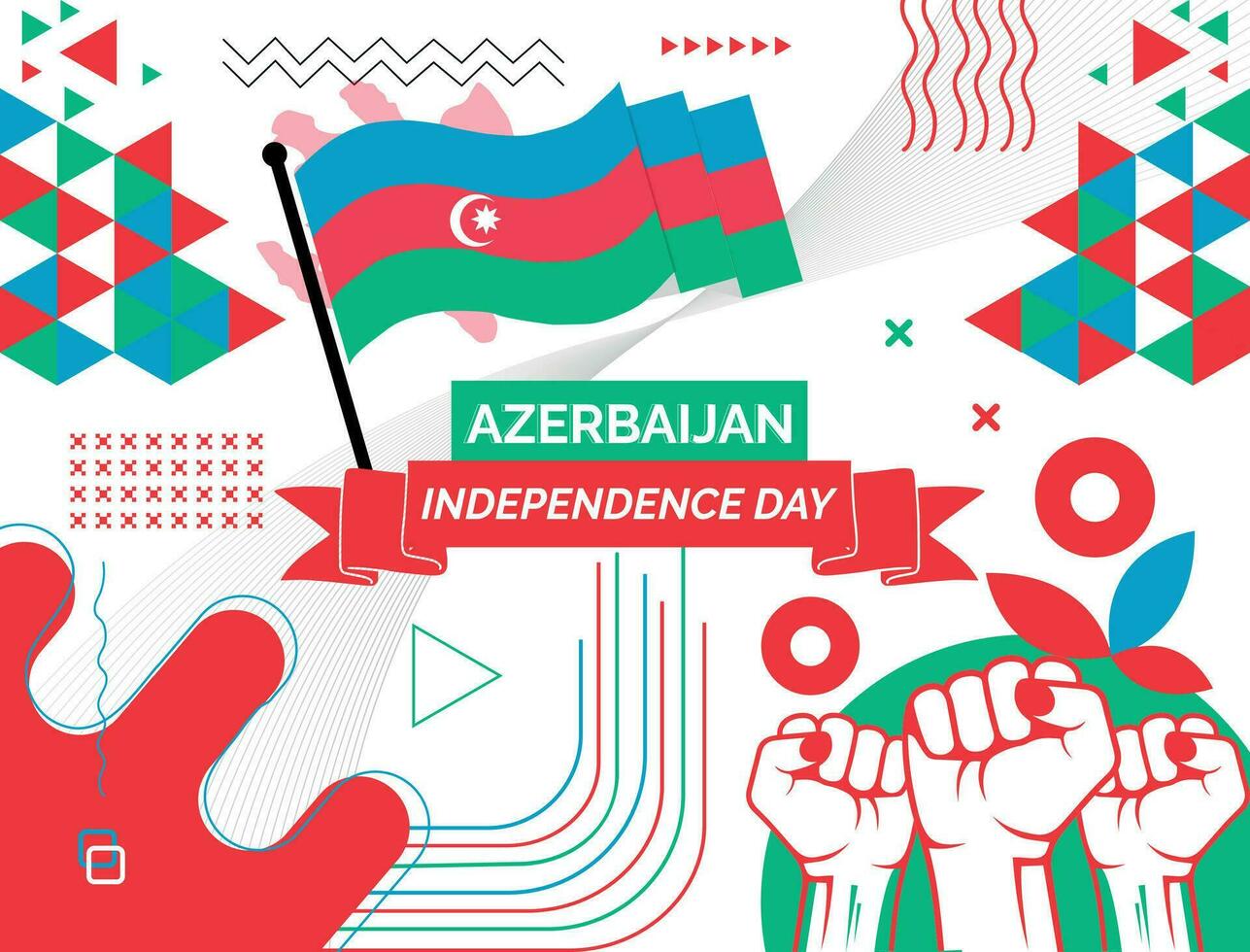 Azerbeidzjan kaart en verheven vuisten. nationaal dag of onafhankelijkheid dag ontwerp voor Azerbeidzjan viering. modern retro ontwerp met abstract pictogrammen. vector illustratie.