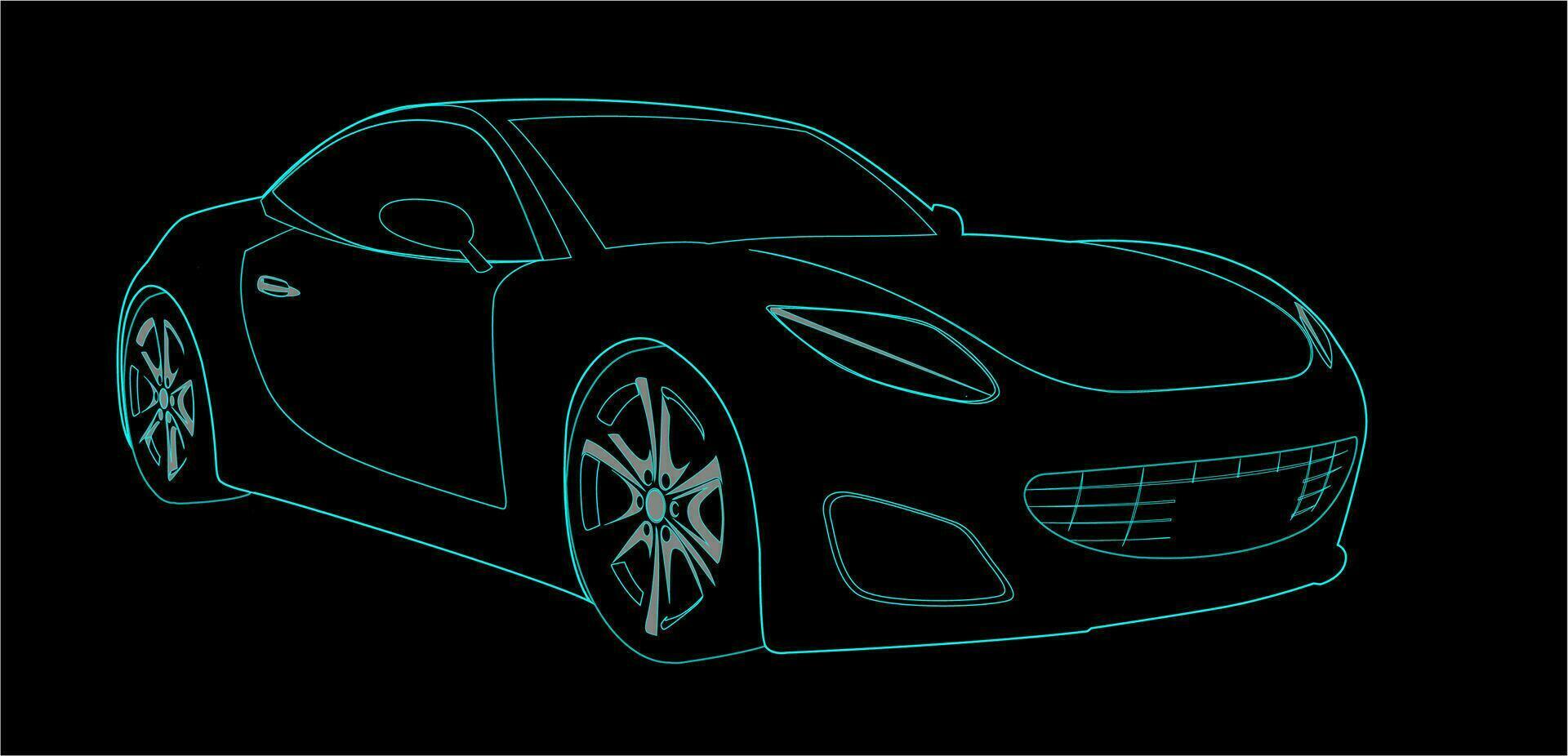 neon sport auto schetsen over- zwart achtergrond, vector illustratie. modern sportauto