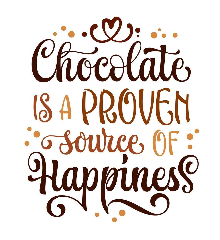 chocola is een bewezen bron van geluk, inspirerend modern schoonschrift belettering zin. chocola themed vector typografie ontwerp element. Promotie sjabloon citaat voor web, afdrukken, mode