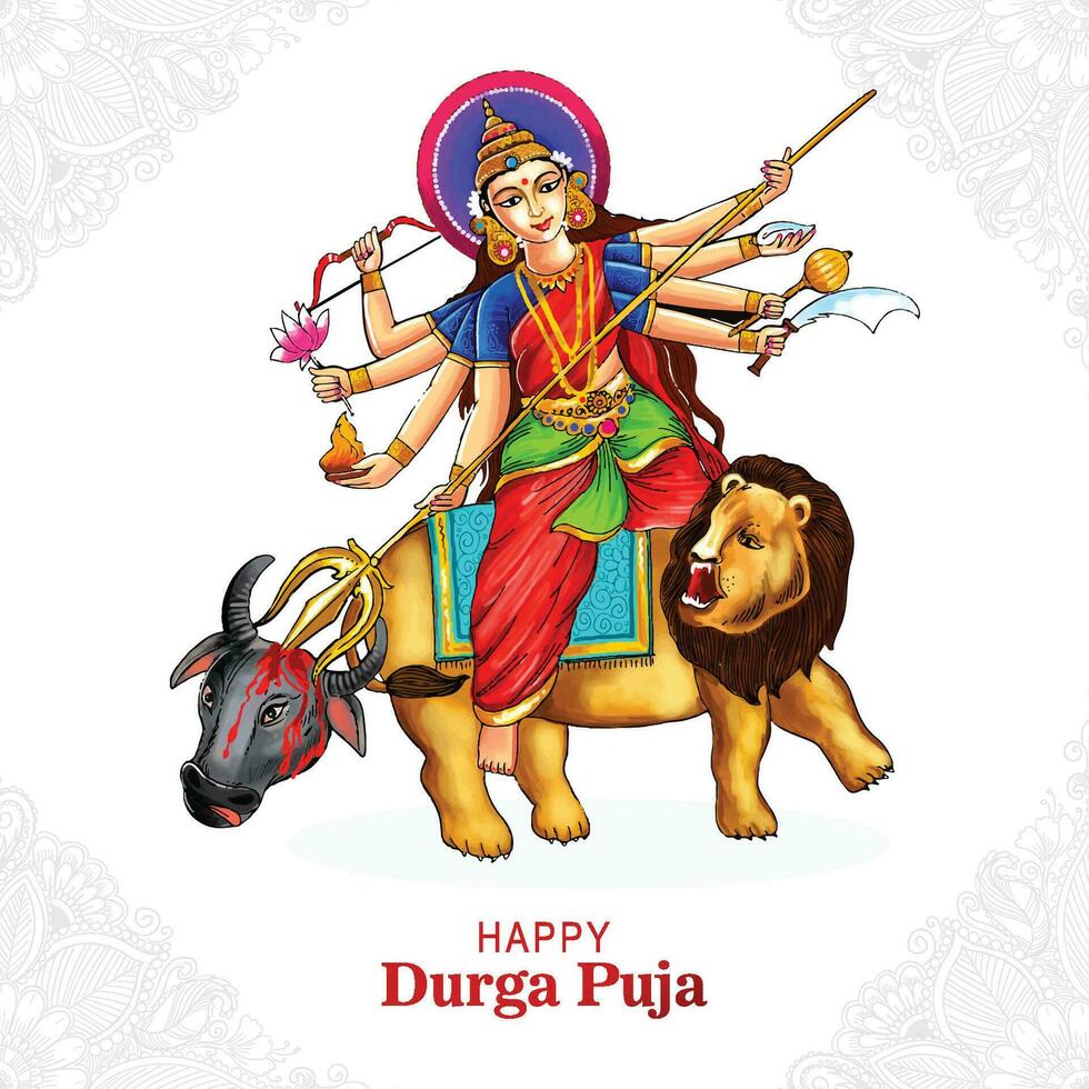 godin durga gezicht in gelukkig durga puja kaart achtergrond vector