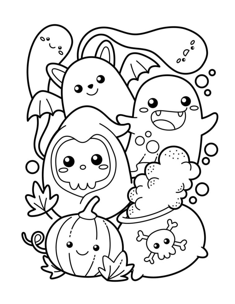 schattig en kawaii halloween thema kleur bladzijde vector