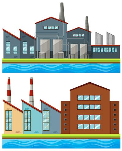 Fabrieksgebouwen met hoge schoorstenen vector