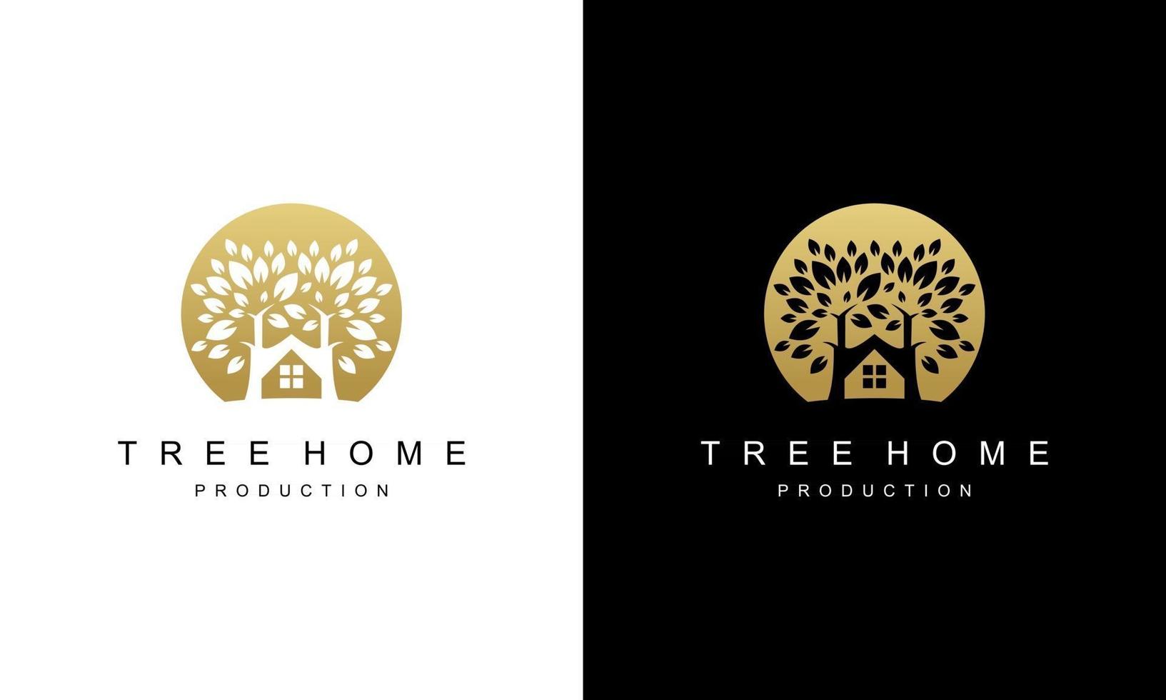 ilustration vectorafbeelding van eenvoudige luxe gouden boom, huis, blad, zon vector logo ontwerp