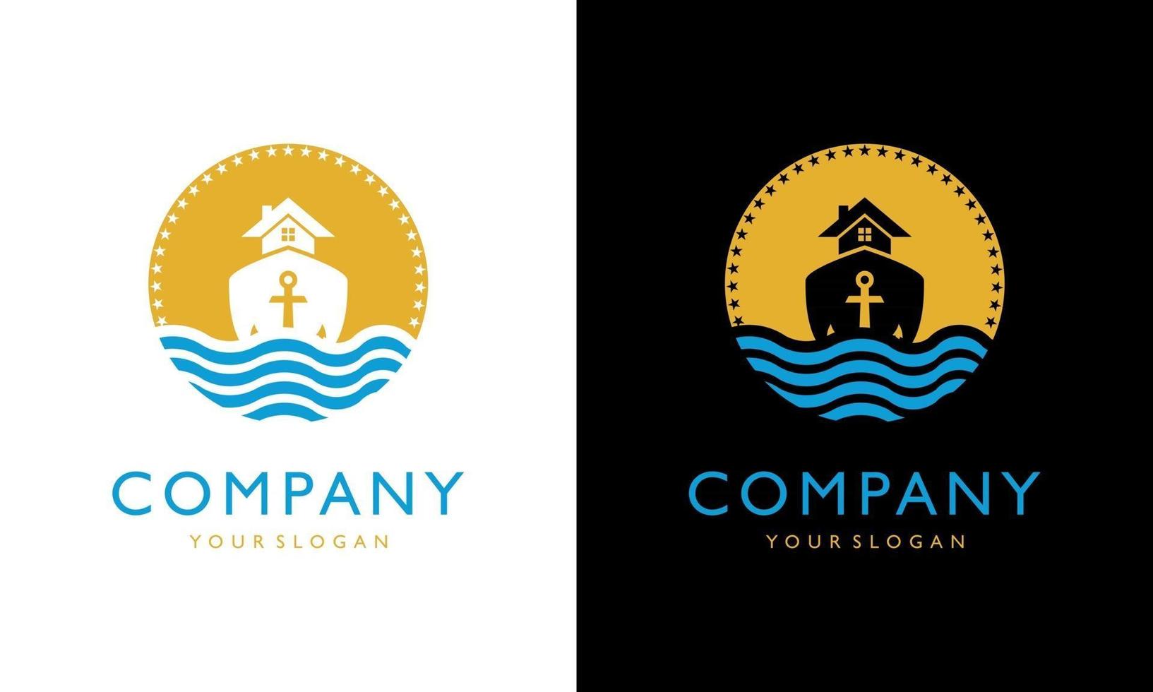 ilustration vectorafbeelding van concept logo ontwerp cruiseschip boot zee zon ster grafische branding elementen. vector