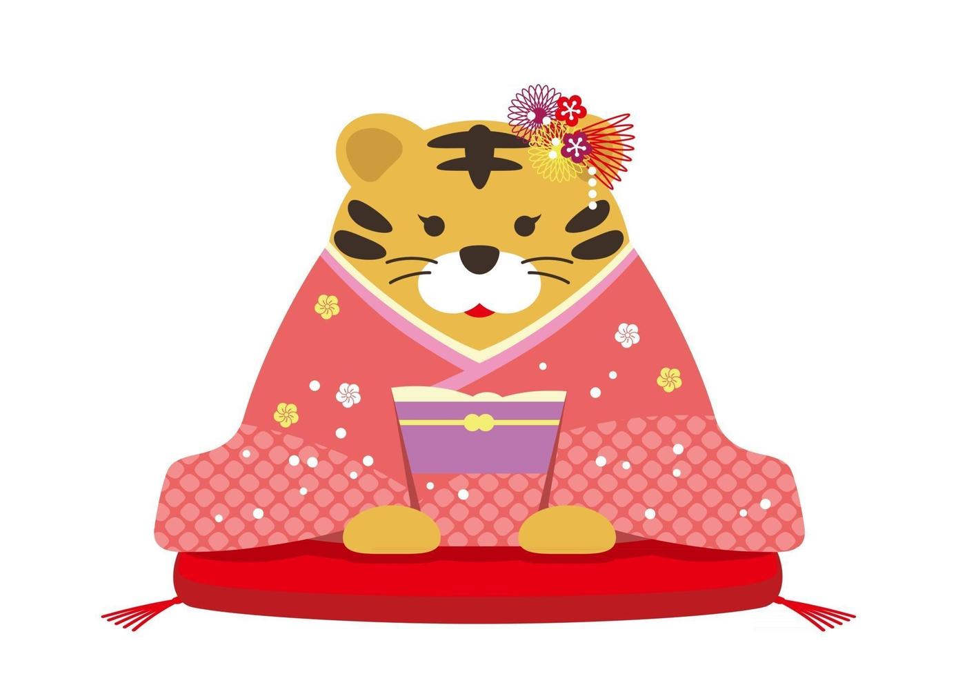 het jaar van de tijgermascotte. een gepersonifieerde tijger gekleed in kimono. vector