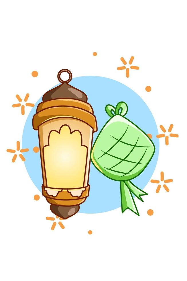 lantaarn met ramadan eten bij Mubarak cartoon illustration vector