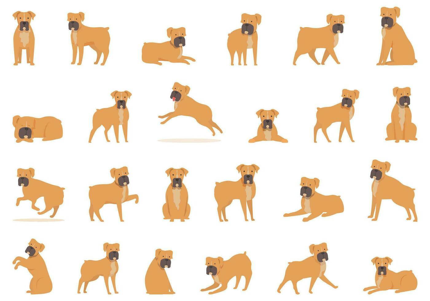 bokser hond pictogrammen reeks tekenfilm vector. dier gezicht vector