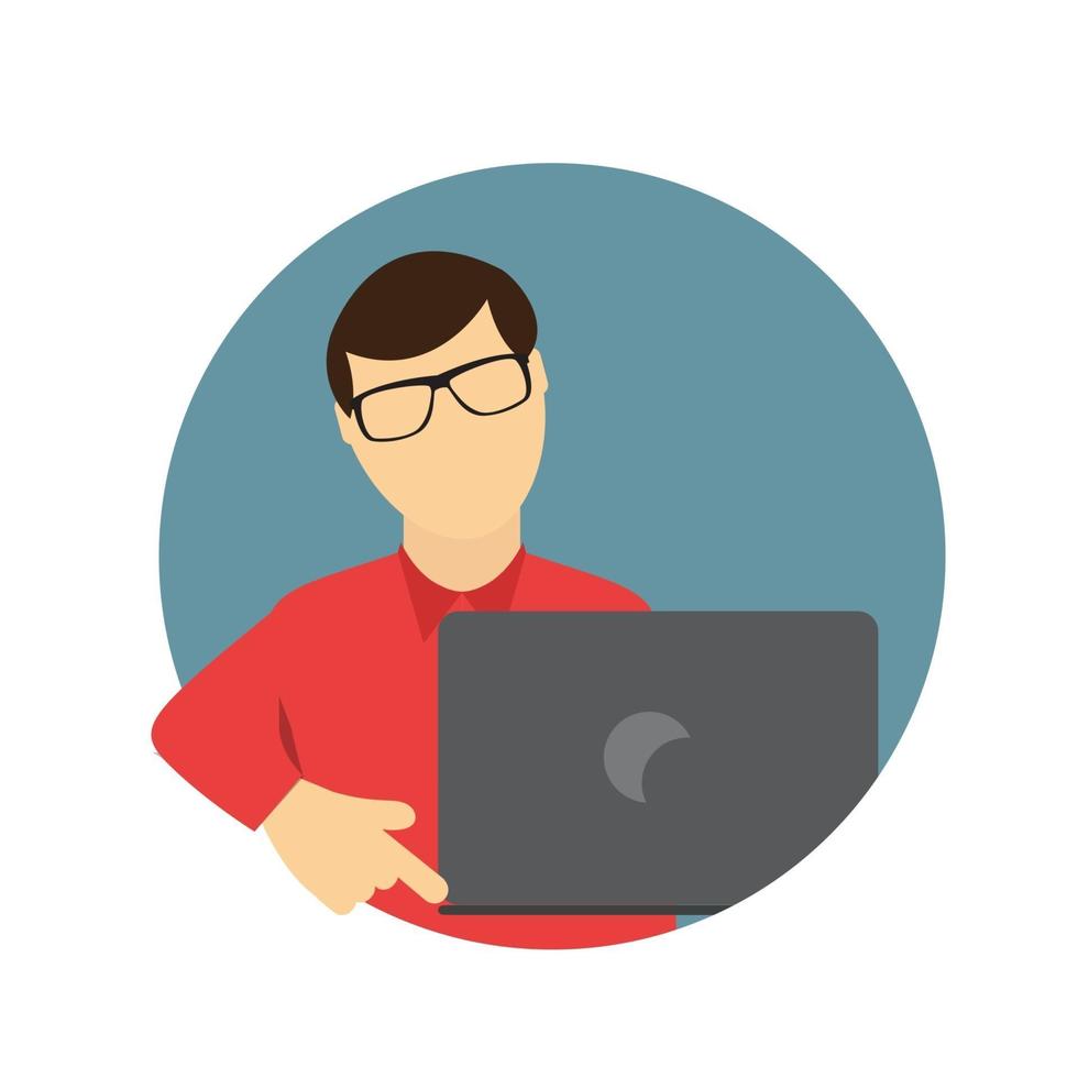 een zakenman met laptopcomputer in trendy platte stijl. communicatieconcept. vector illustratie