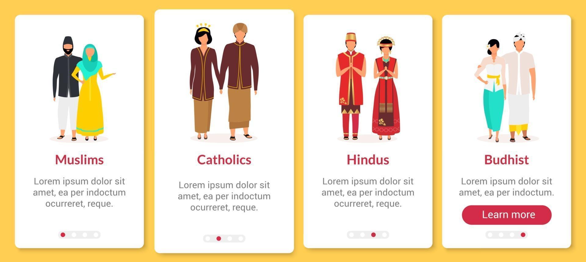 Indonesische religie onboarding mobiele app scherm vectorsjabloon vector