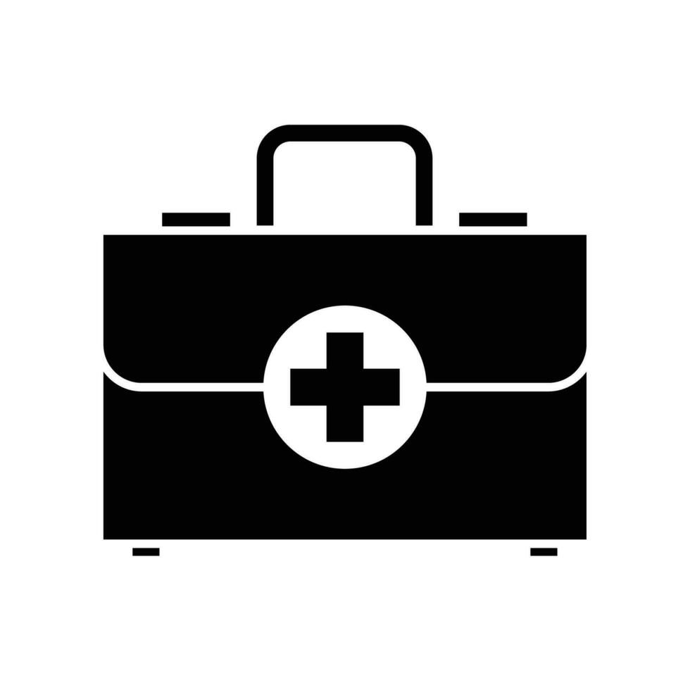 ambulance koffer icoon. eerste steun uitrusting, medisch geval tas, geneeskunde doos met kruis noodgeval symbool. kliniek uitrusting voor redden diagnostisch. vector illustratie ontwerp.