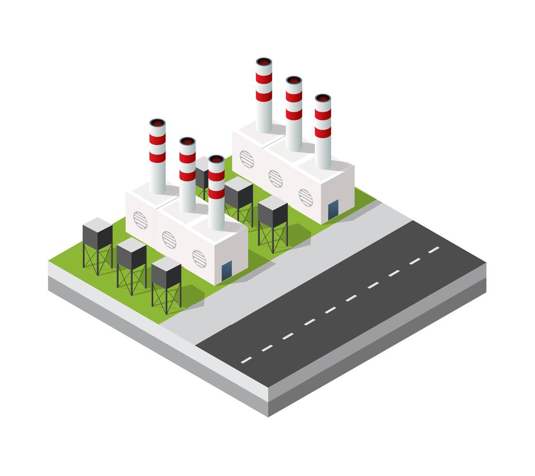 isometrische 3D-stadsmodule industriële stedelijke fabriek vector