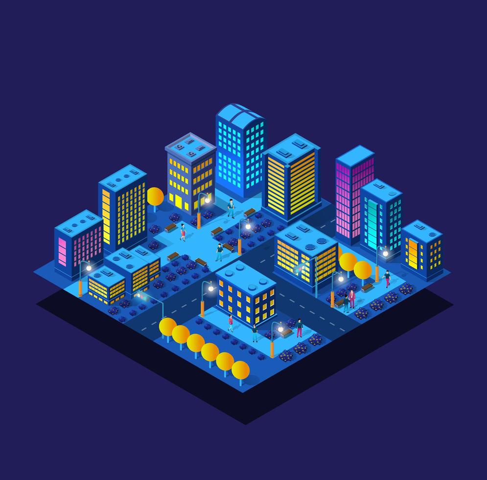 isometrische paarse ultra landschap toekomstige stad boom 3d illustratie vector