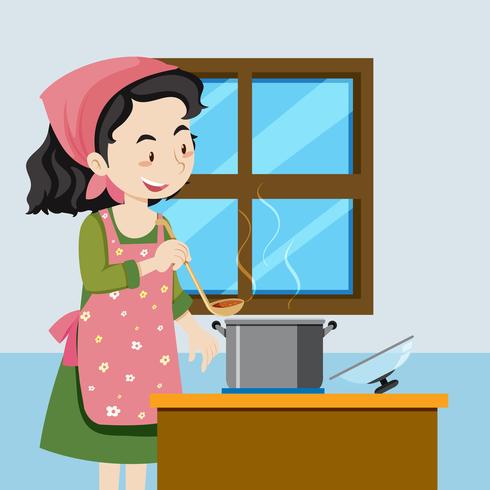 Een moeder kook soep vector