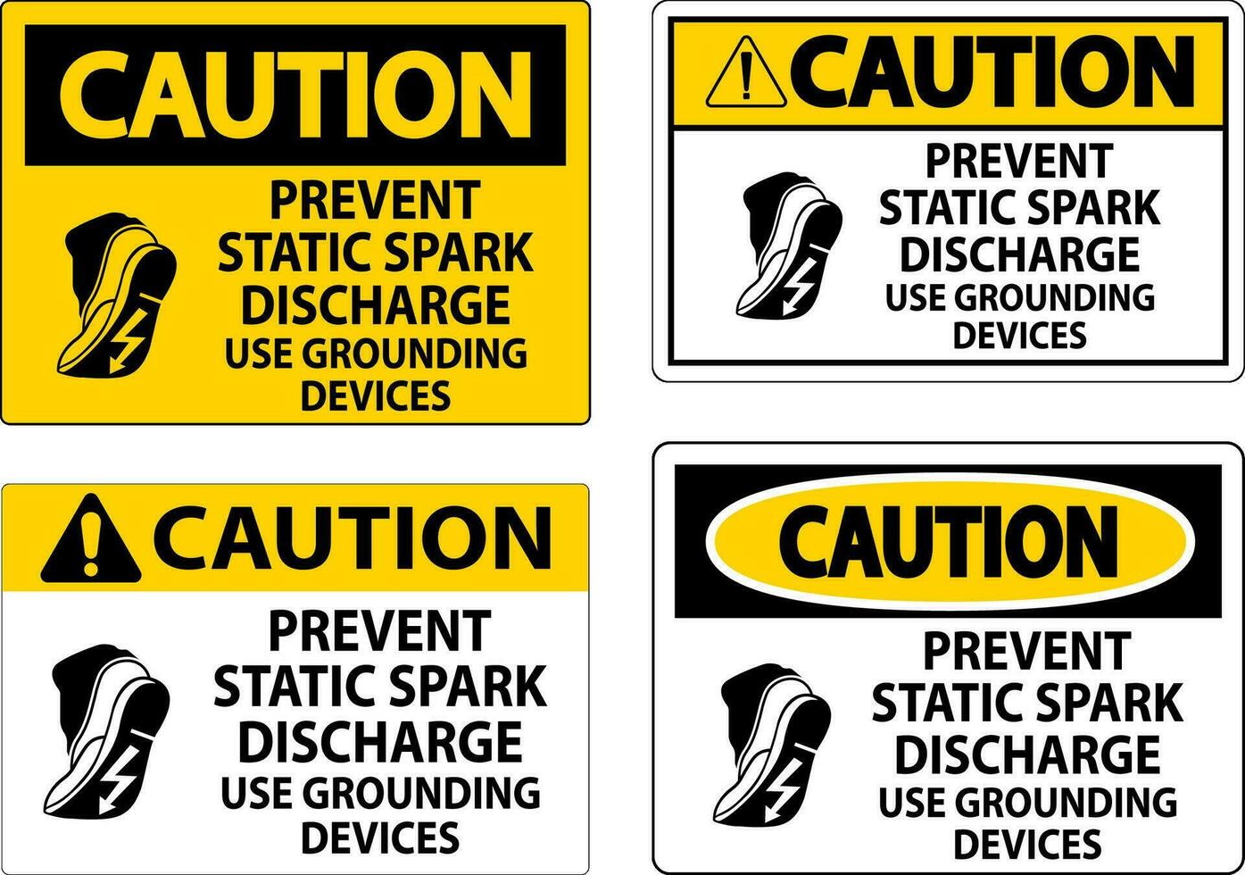 voorzichtigheid teken voorkomen statisch vonk afvoer, gebruik aarding apparaten vector