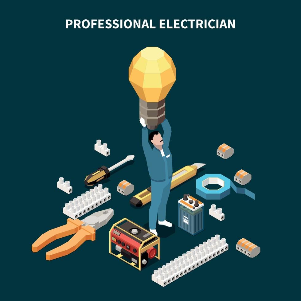 professionele elektricien isometrische samenstelling vectorillustratie vector