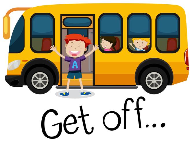 Een Kid Get Off School Bus vector