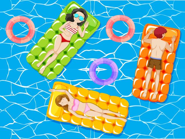 Mensen die op drijvende mat in de pool ontspannen vector