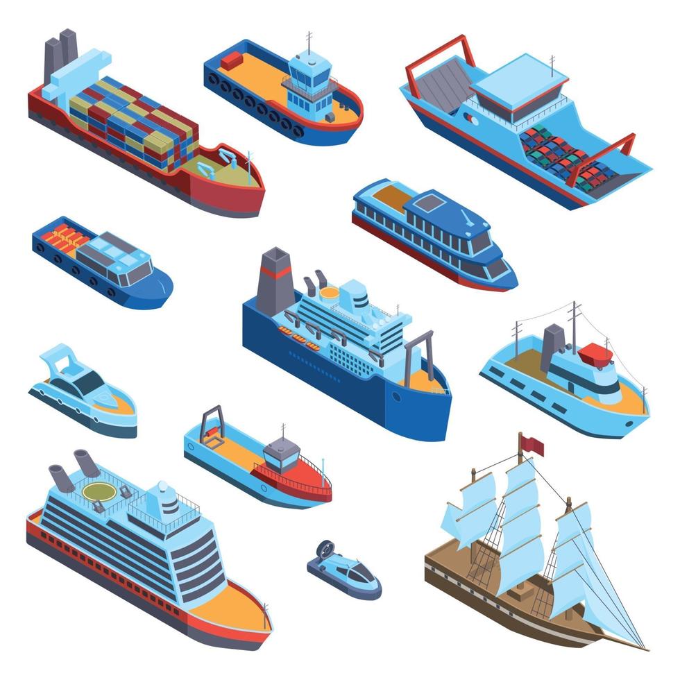 isometrische watertransport set vectorillustratie vector