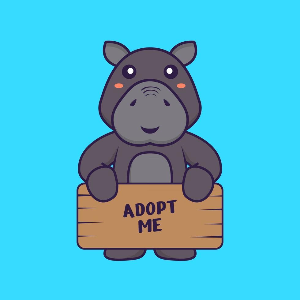 schattig nijlpaard met een poster adopteer me. dierlijk beeldverhaalconcept. vector