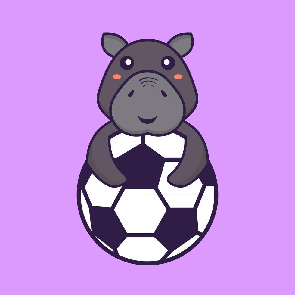 schattig nijlpaard aan het voetballen. dierlijk beeldverhaalconcept. vector