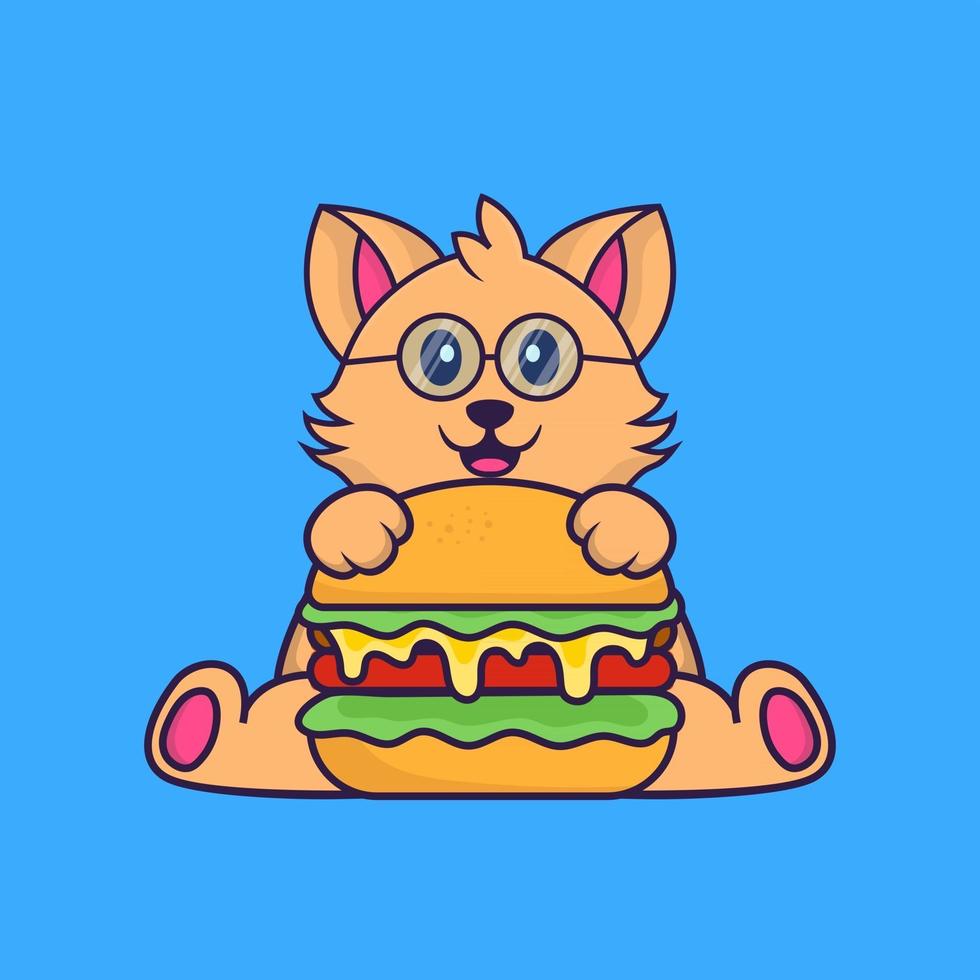 schattige kat die hamburger eet. vector