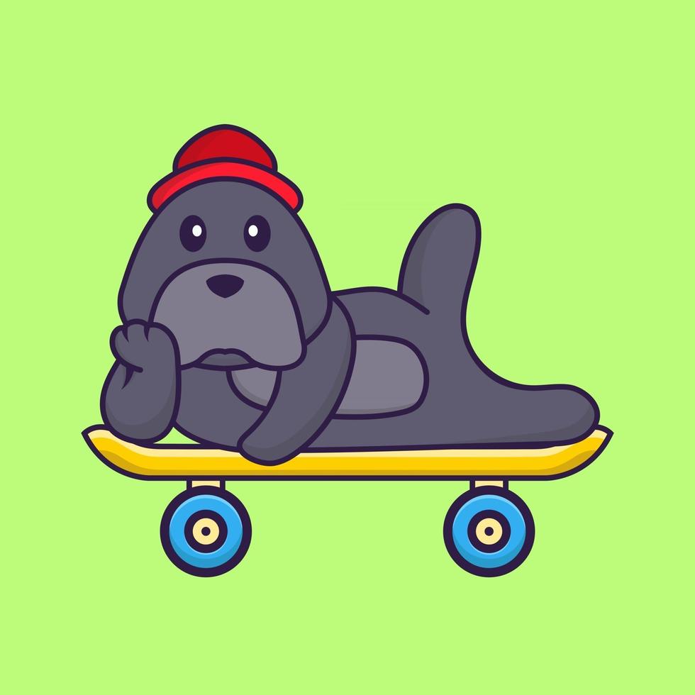 schattige hond liggend op een skateboard. vector