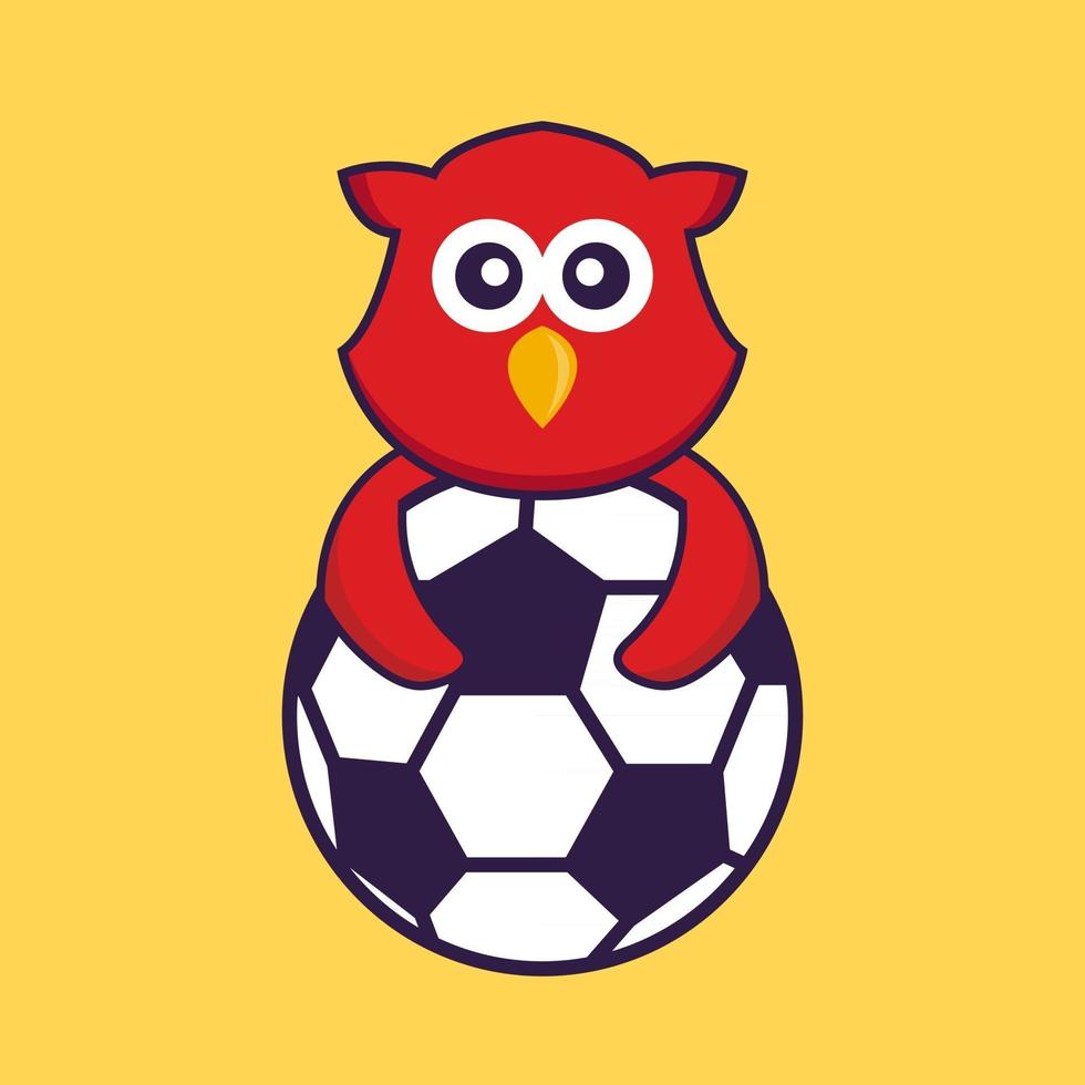 schattige vogel aan het voetballen. vector