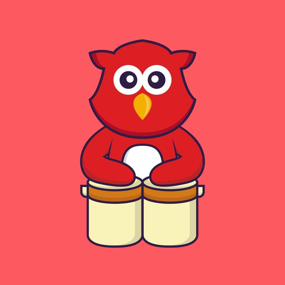 schattige vogel speelt drums. vector