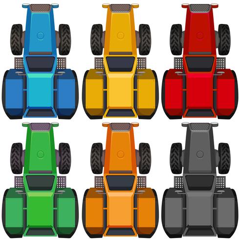 Hoogste mening van tractoren in verschillende kleuren vector
