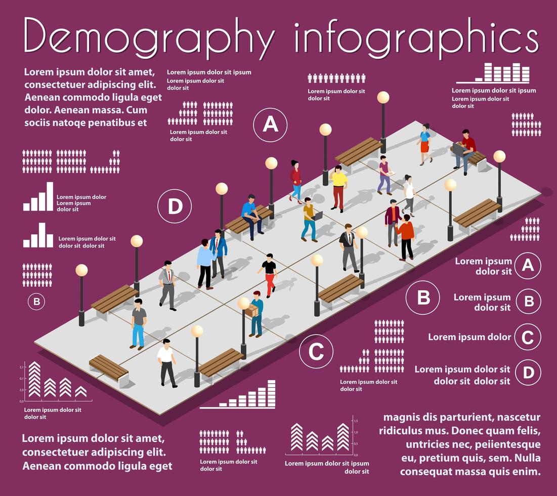 stadsparkinfographics, grafiek, demografie met mensen vector