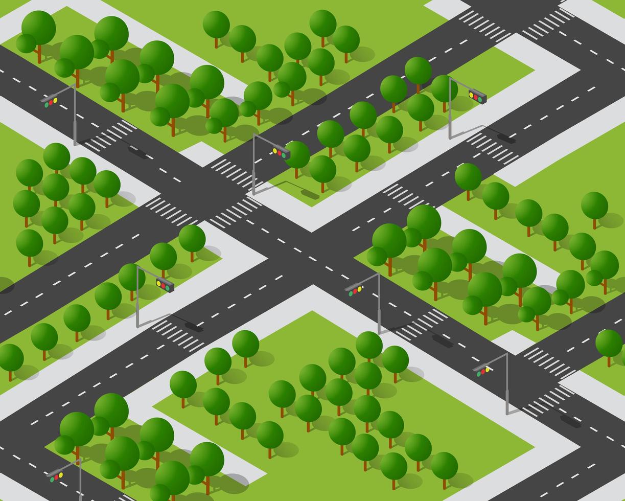 perspectief van bovenaf naar het stadskwartier van de snelweg vector