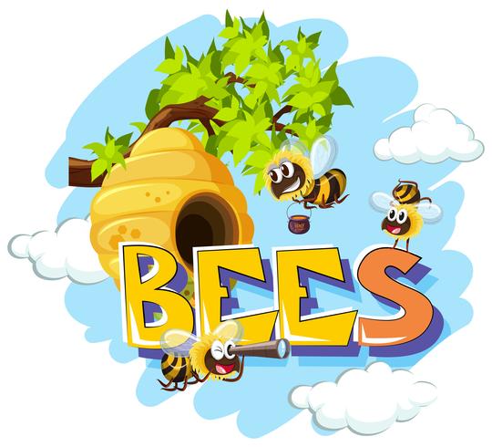 Bijen vliegen rond bijenkorf vector