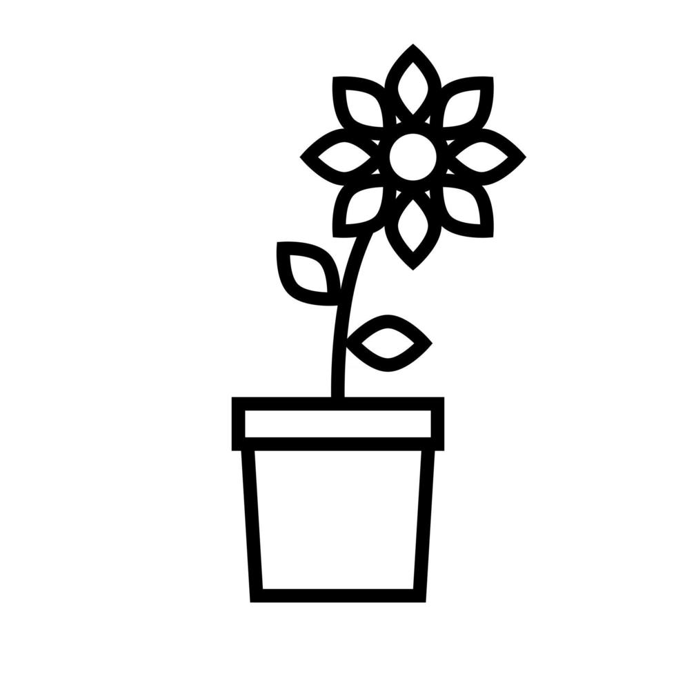 bloem in plant pot eenvoudige zwart-wit schets vector icon