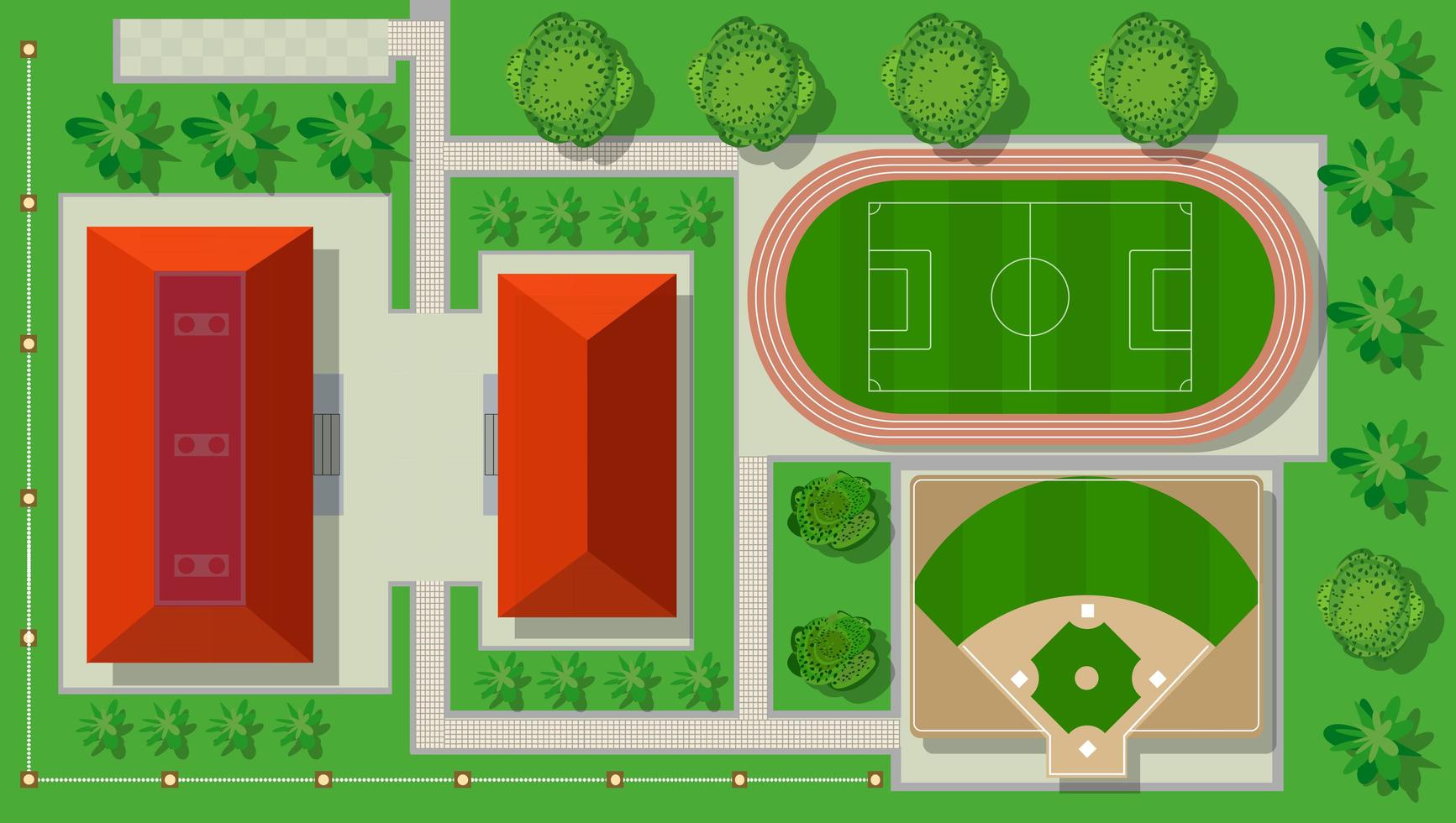 het bovenaanzicht van bovenaf is een kaart van de stad met stadsinfrastructuur vector