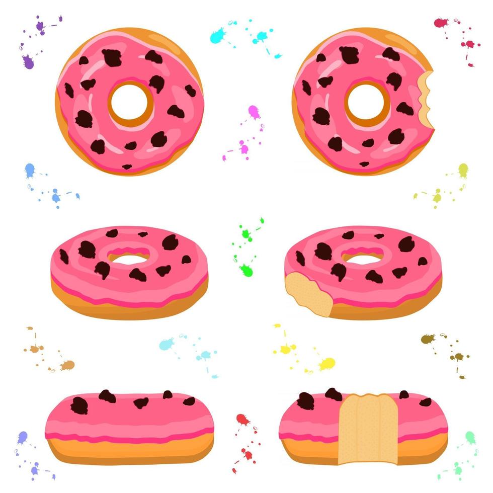 illustratie op thema grote reeks verschillende soorten kleverige donuts vector