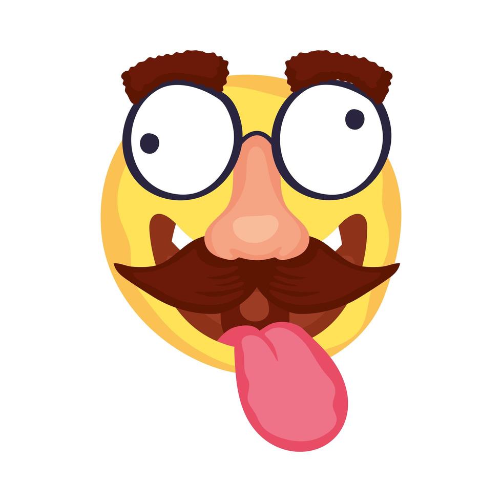 gek emoji-gezicht met snor en bril masker dwazen dag vector