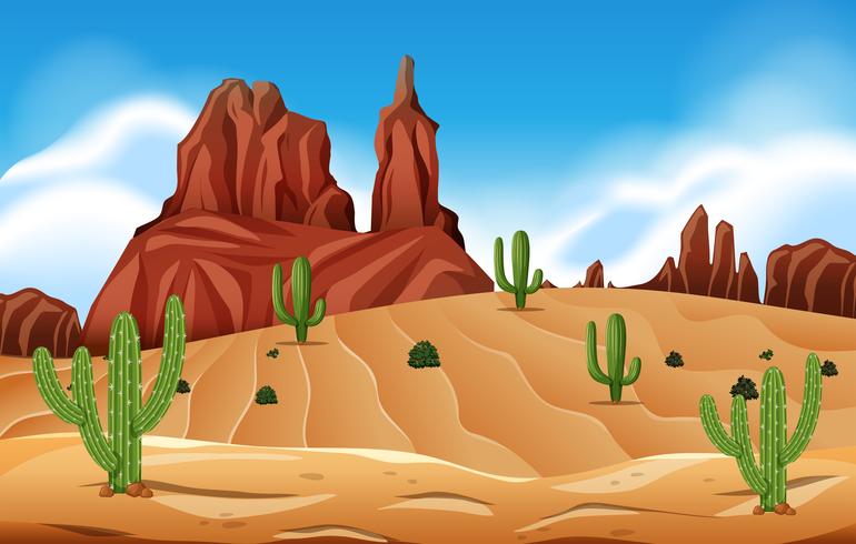 Woestijnscène met cactus vector