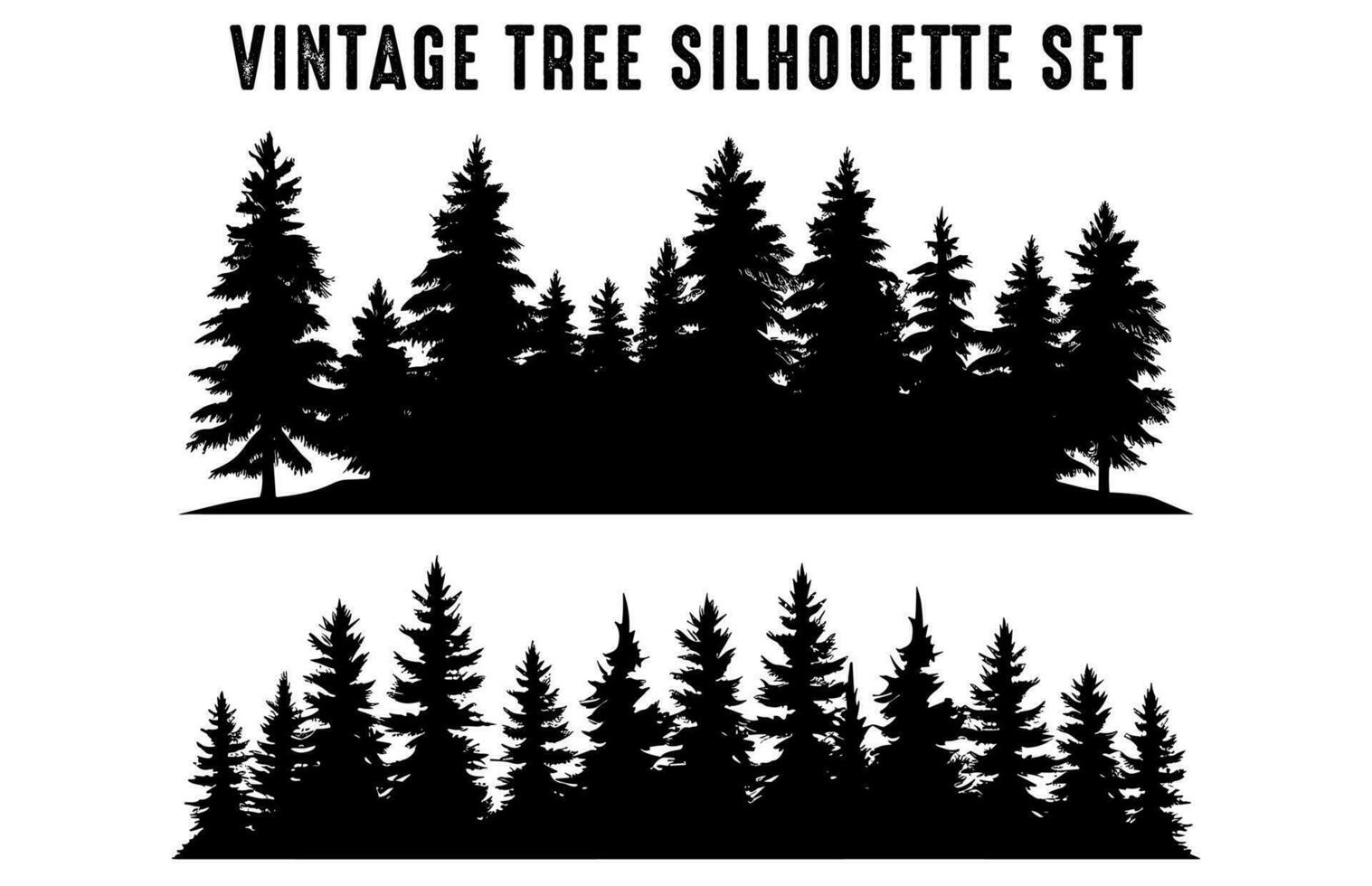 wijnoogst Woud pijnboom bomen silhouet vector, reeks van pijnboom boom silhouet Woud, pijnboom bomen bundel vector